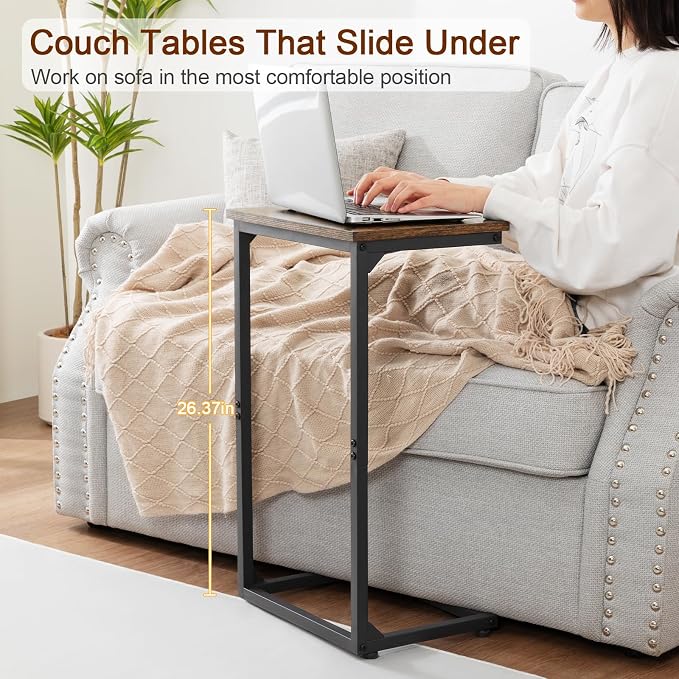 AMHANCIBLE C Shaped End Tables, Couch Side Tables that Slide Under, TV Trays - Image 3