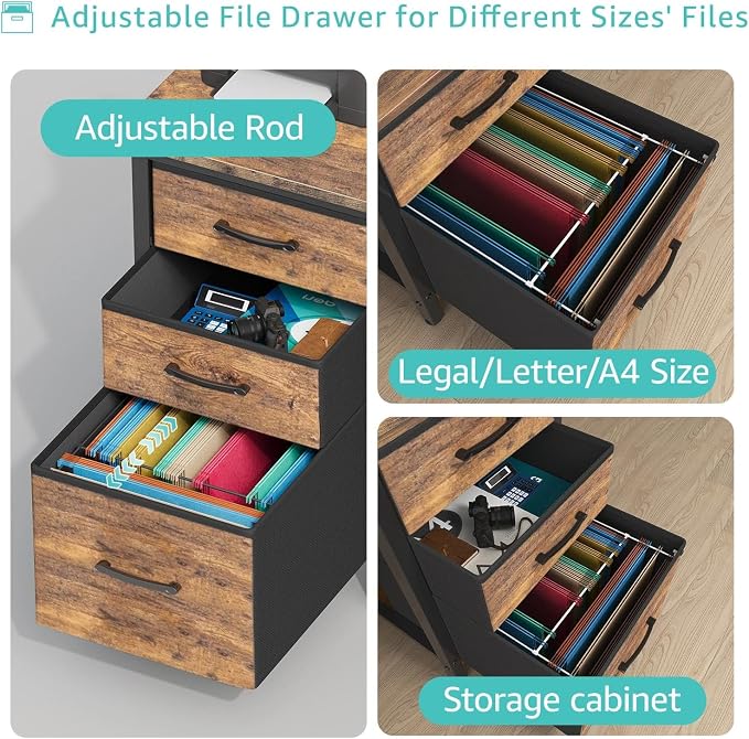 Lufeiya Computer Desk with File Drawers Cabinet, 47 Inch Reversible Home Office - Image 5