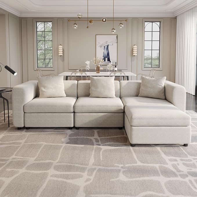 Guyii Velvet Sectional Sofa, Oversized 4-Seater L-Shaped Convertible Couch by Guyii