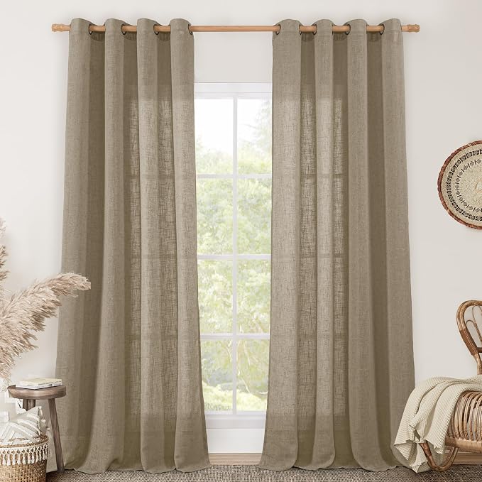 LAMIT Linen Curtains for Living Room 84 inch Length 2 Panels, Light Filtering by LAMIT