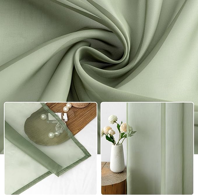 MIULEE 2 Panels Sage Green Sheer Curtains 84 inches Long Window Curtains Rod - Image 3