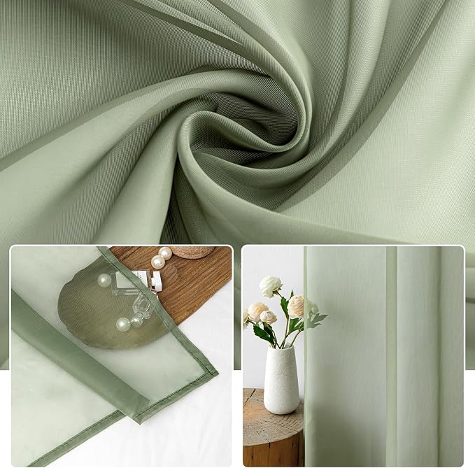 MIULEE 2 Panels Sage Green Sheer Window Curtains Elegant Window Voile - Image 3