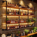 Wall Mounted Wine Rack with LED Lights, 4-Tier Industrial Wood Floating Shelves by flowercart