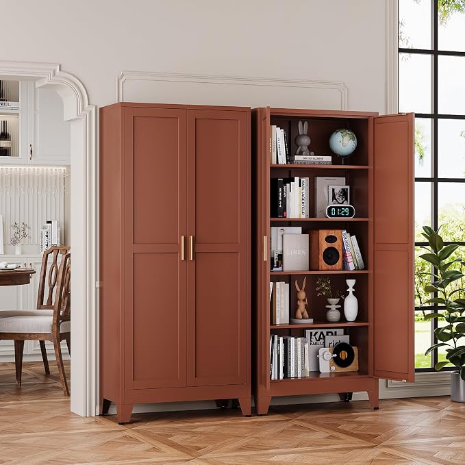 YAUWOH 71''Metal Cabinet with 4 Adjustable Shelves, 5-Tier Pantry Storage - Image 4