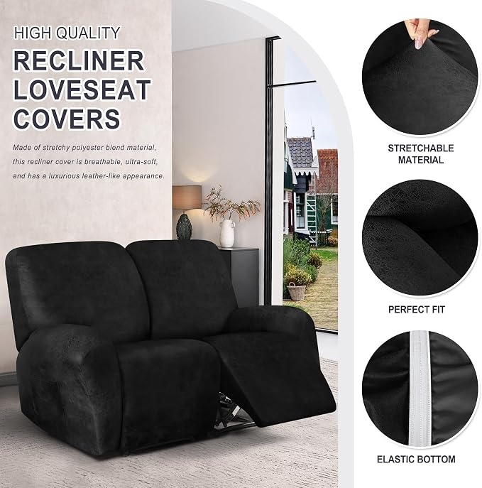 ANARACHON Leather Look Loveseat Recliner Cover, 6-Pieces Stretch Dual Recliner - Image 4