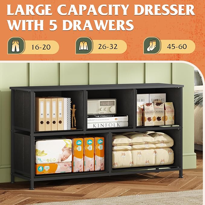 WLIVE Dresser for Bedroom with 5 Drawers, Wide Chest of Drawers, Fabric Dresser - Image 4