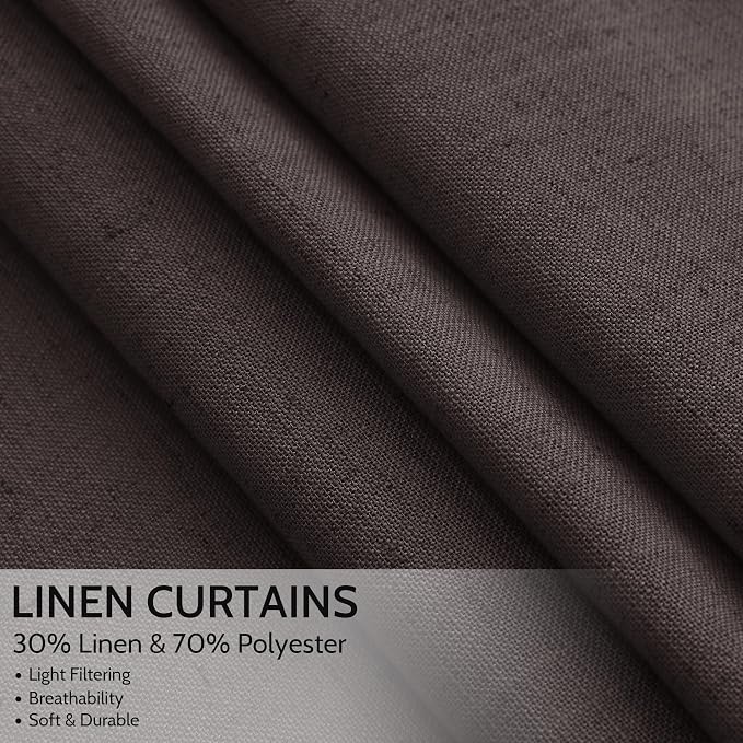 Nanspring Cocoa Coffee Linen Curtains 84 Inch Length 2 Panels Set - Image 2