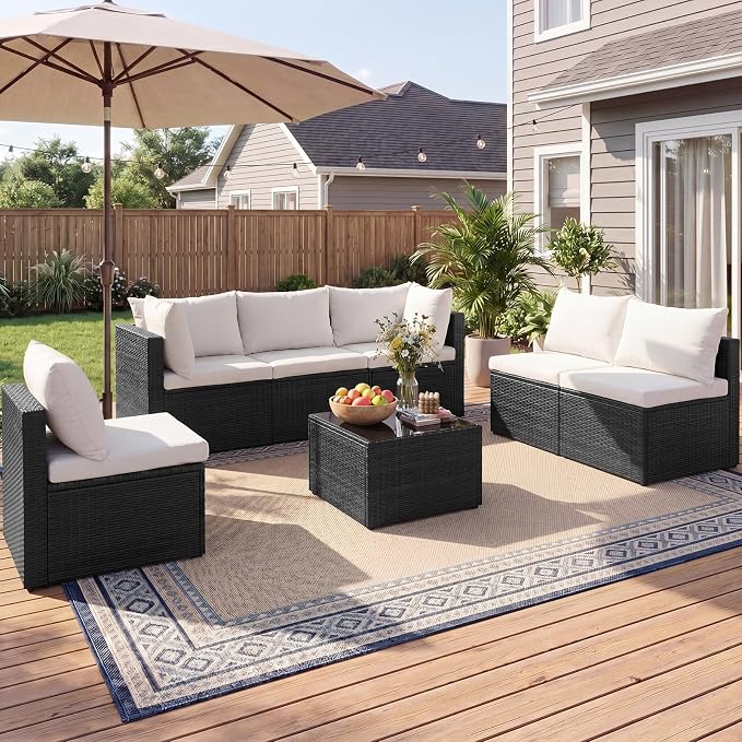 Sweetcrispy 7-Piece Outdoor Patio Sectional Sofa, Modular PE Wicker Outdoor - Image 2