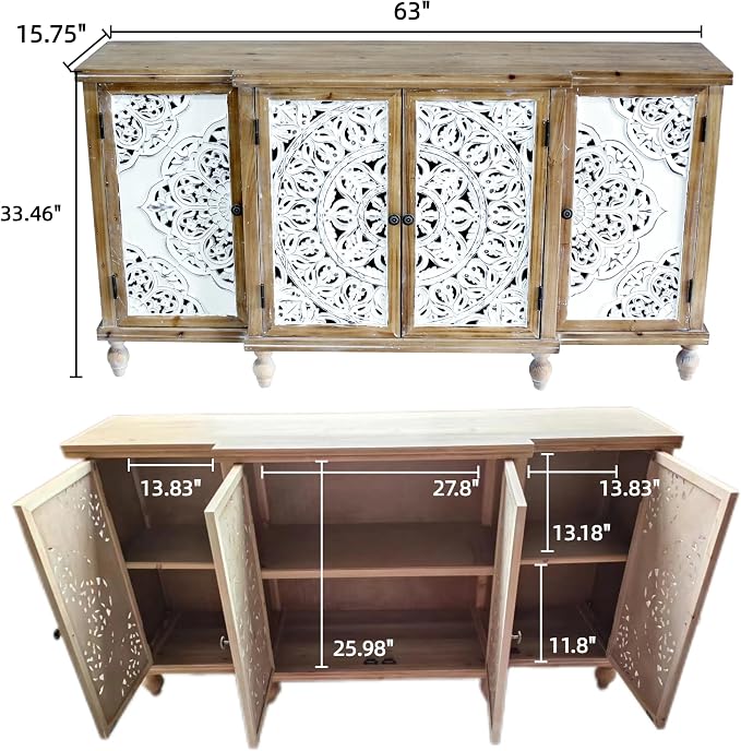 LKTART 63" Vintage Sideboard Buffet Storage Cabinets, French Country Sideboard - Image 2
