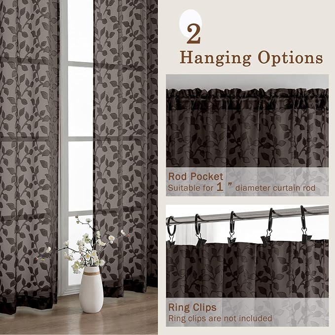 Chyhomenyc Chocolate Sheer Curtains 96 Inch Length 2 Panels Set, Light - Image 5