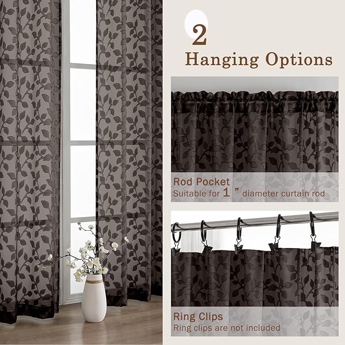 Chyhomenyc Chocolate Sheer Curtains 63 Inch Length 2 Panels Set, Light - Image 8