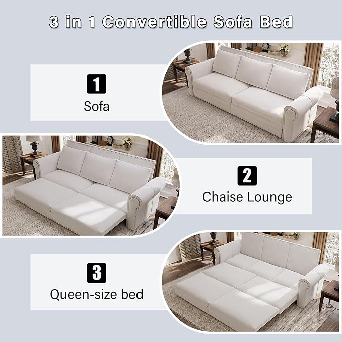 3 in 1 Convertible Sleeper Sofa Bed, 93.7" King Size Sofa Sleeper - Image 7