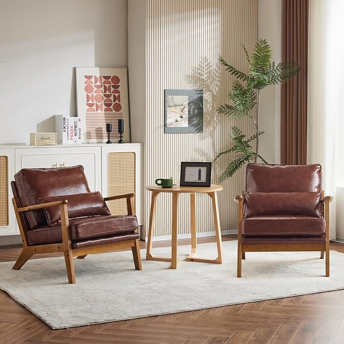 Karl home Accent Chair Wide Armrest Mid-Century Lounge Chair PU Leather Armchair - Image 7
