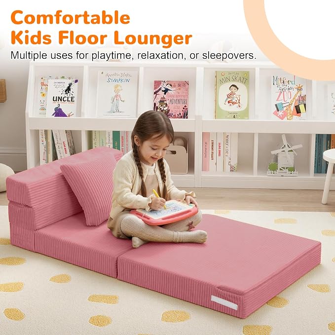 MeMoreCool Kids Folding Sofa – Corduroy Floor Futon Chair, Tri-Fold Mattress - Image 3