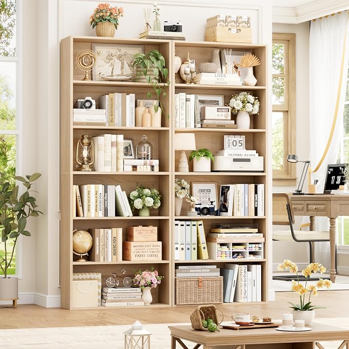 FOTOSOK 6-Tier Open Bookcase and Bookshelf Set of 2, Freestanding Display by FOTOSOK