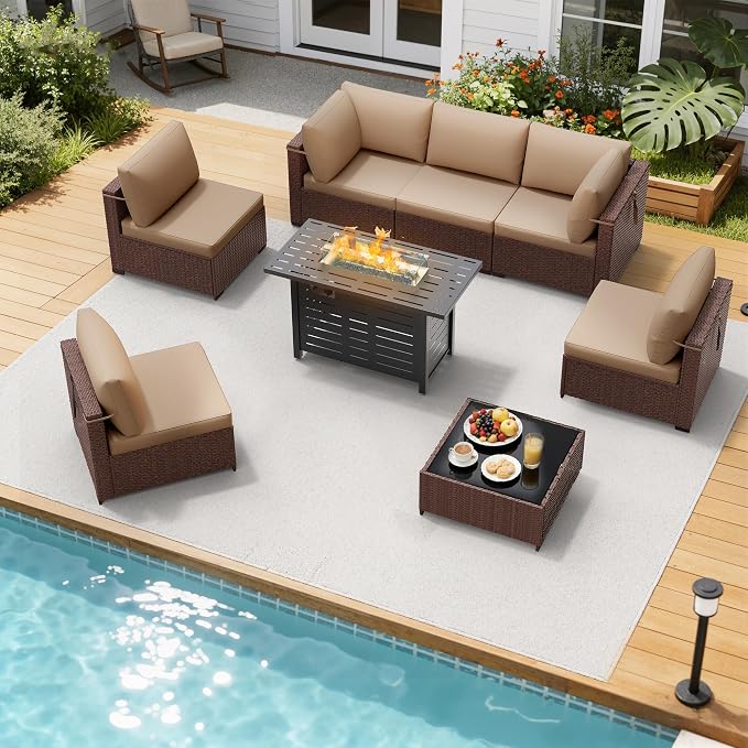 LOUVIXA 8 Piece Outdoor Patio Furniture Set, Outdoor Sectional Sofa - Image 6