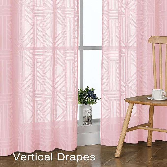 Simplebrand Blush Semi Sheer Curtains 54 Inch Length 2 Panels, Geometric - Image 5