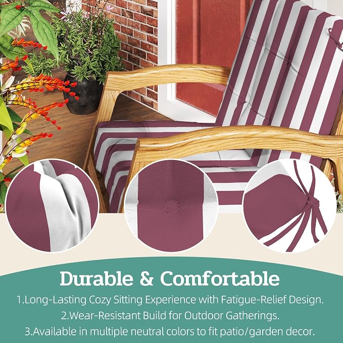 Outdoor Chair Cushion, High Back Soft Seat Pad, Indoor Outside Use, - Image 5