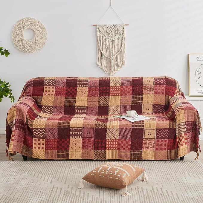 Boho Throw Blanket, Patchwork Large Blankets - Image 3