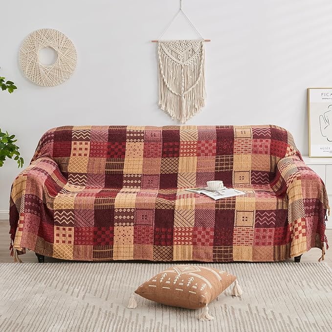 Boho Throw Blanket, Patchwork Large Blankets by Unknown