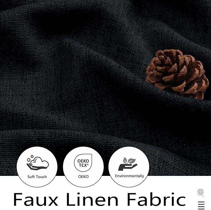 Black Valances for Windows, Light Filtering Faux Linen Textured Small Short - Image 2