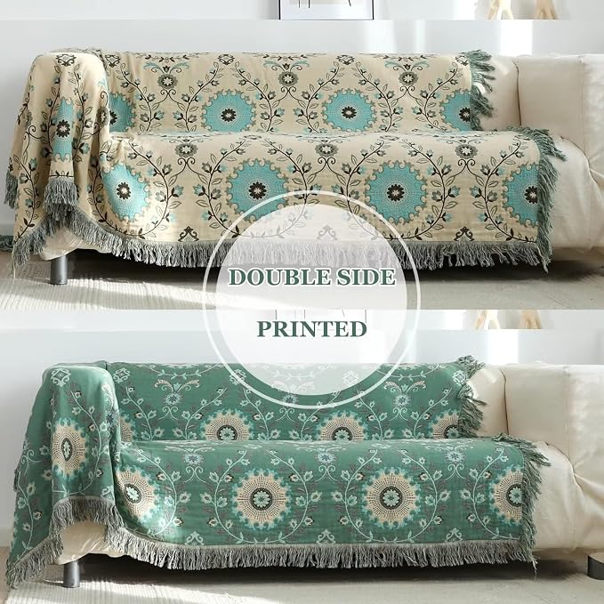 Boho Throw Blanket for Bed 100% Cotton Ultra Soft Rustic Quilt Summer Blanket - Image 6