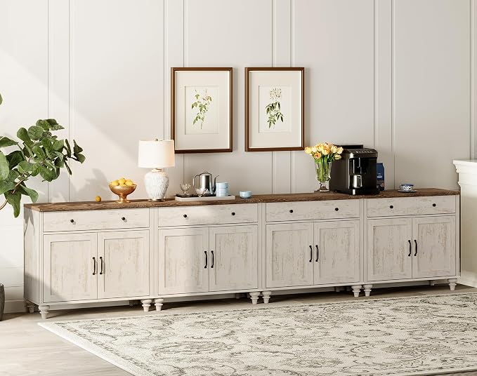 WAMPAT Buffet Cabinet with 8 Doors and 4 Drawers, Modern Coffee Bar Table Wood - Image 5