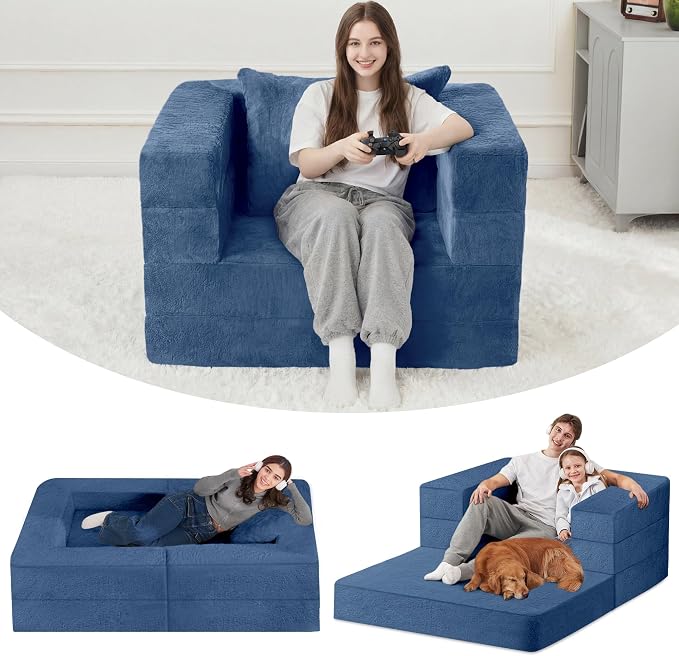 Futon Sofa Bed with Pillow, 3-in-1 Sleeper Sofa Bed with Removable Cover by Cansunna