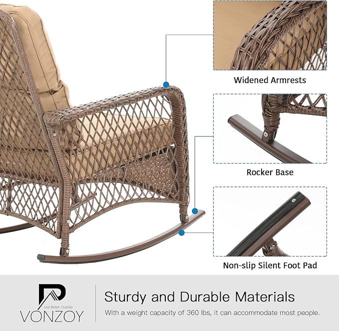 Patio Furniture Set 3 Pieces, Wicker Rocking Bistro Set - Image 4