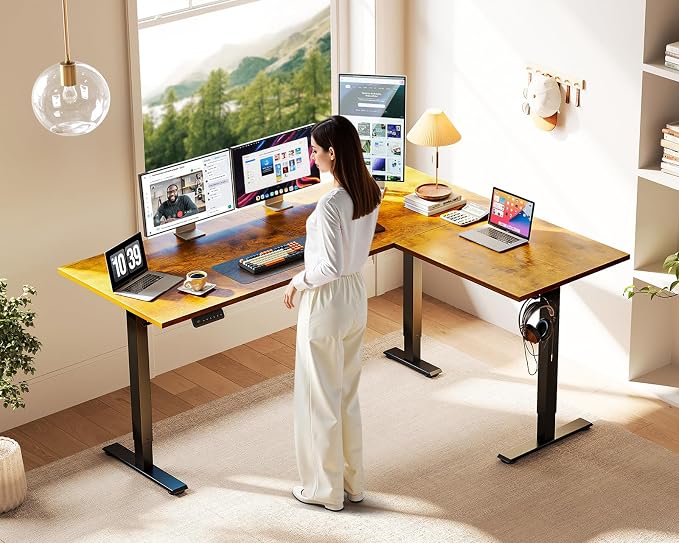 Casaottima 63 Inch Reversible L Shaped Electric Standing Desk, Ergonomic Height - Image 2
