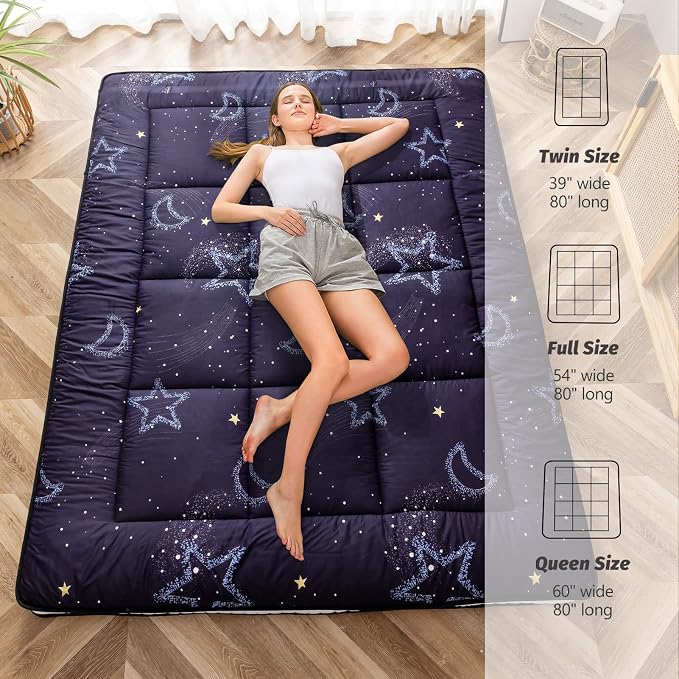 MAXYOYO Black Moon and Star Futon Mattress, Japanese Floor Mattress Quilted - Image 6