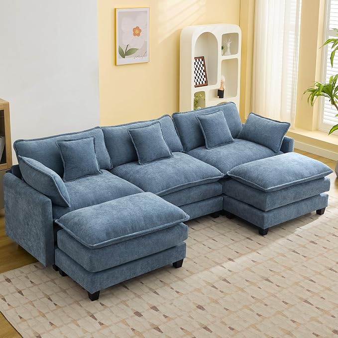 111'' Sectional Cloud Deep Seat Couch, Oversized Chenille U Shaped Sectional by WUTUTUEE