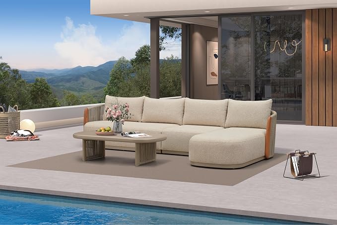 PURPLE LEAF Patio Conversation Sets, 4-Piece L-Shaped Patio Furniture Set by PURPLELEAF