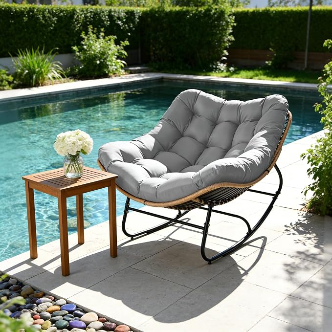 SUNCROWN Oversized Wicker Rocking Chair Indoor Outdoor, 450 LBS Heavy Duty - Image 2