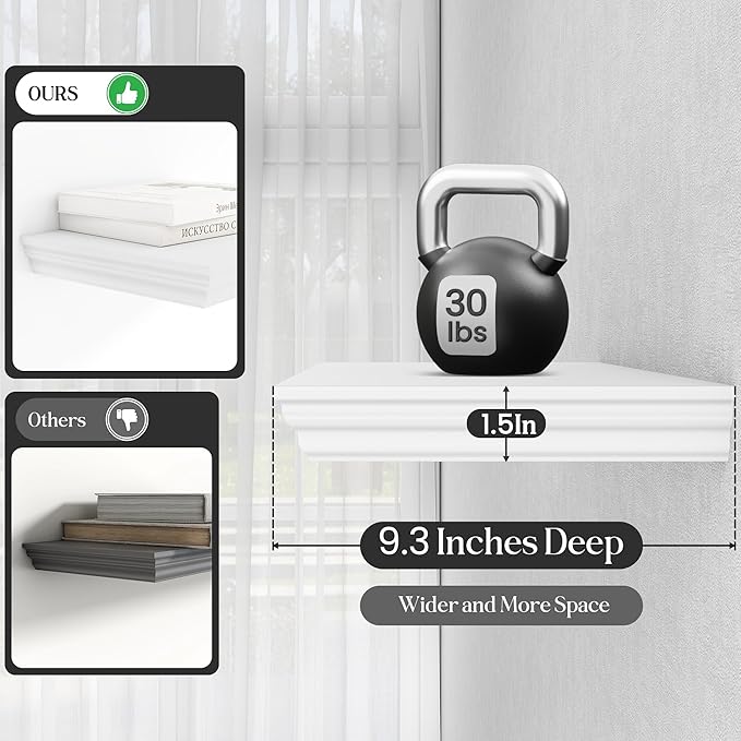 Fun Memories Floating Shelves 24 Inch Long, 9.3 Inch Deep Classic Crown Molding - Image 4