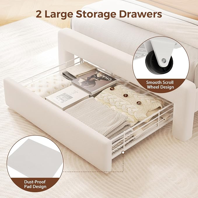 Twin Size Bed Frame with LED Storage Headboard & 2 Storage Drawers, Velvet - Image 8