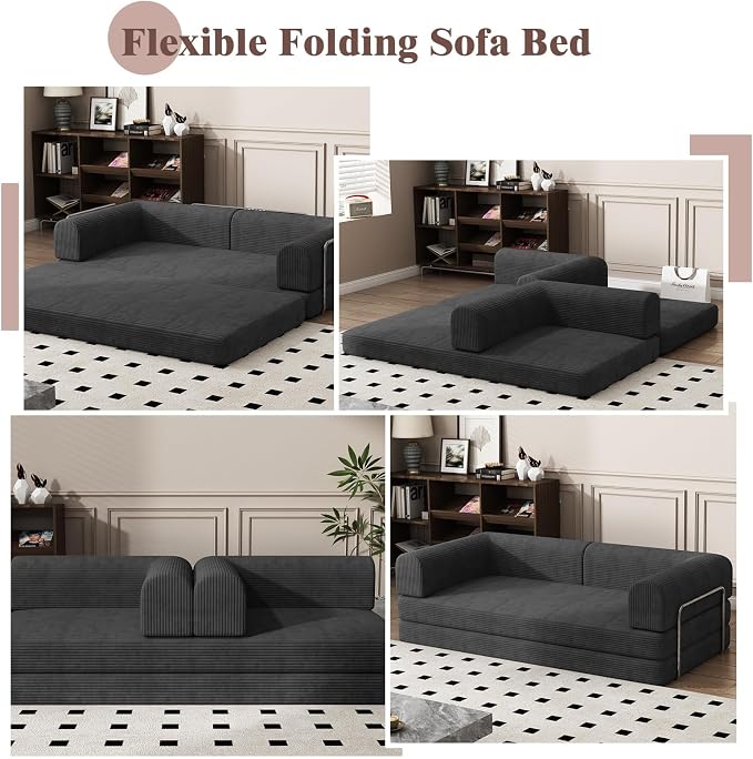Garvee 78" Convertible Sleeper Sofa Bed, Plush Corduroy Futon Loveseat - Image 7