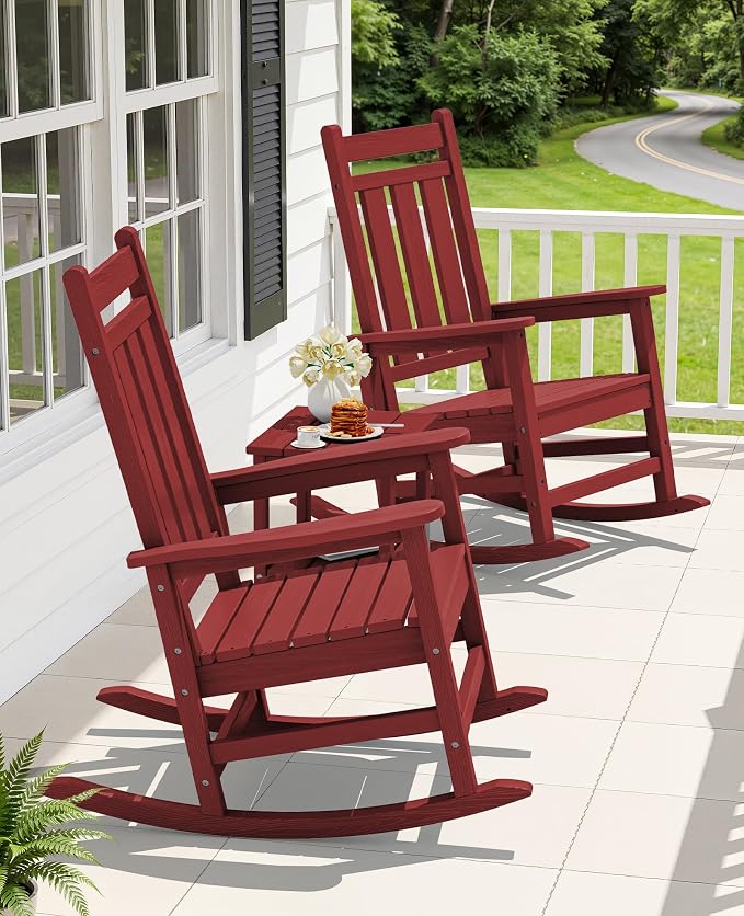 KINGYES Oversized Outdoor Rocking Chair Set of 4, All-Weather Patio Rocking - Image 2