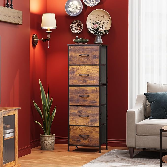 WLIVE Fabric Dresser for Bedroom, 5-Drawer Tall Dressers, Storage Organizer - Image 4