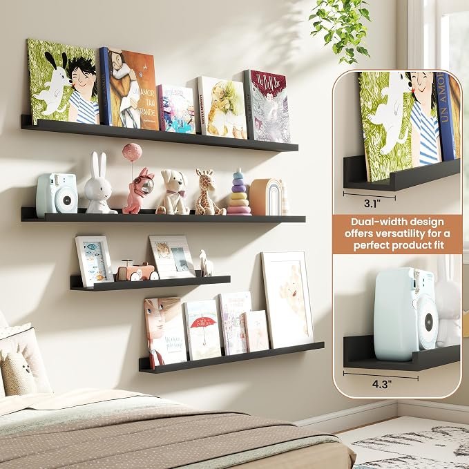 Fun Memories Picture Ledge Shelves Set of 4, 36 Inch Rustic Wall Mounted - Image 6