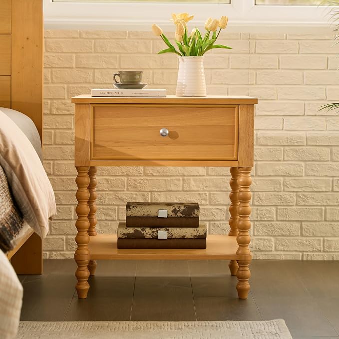 AMERLIFE 24" Wood Nightstand, Vintage Bedside Table - Image 8