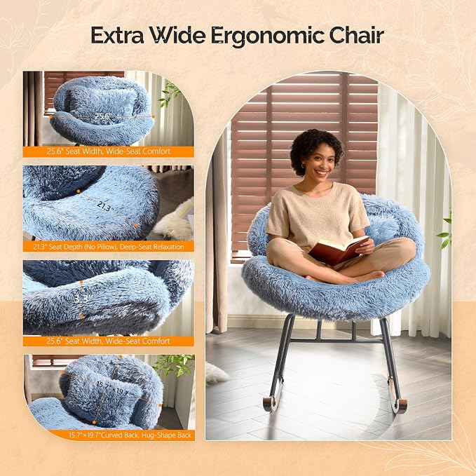 VINGLI 25.6" Extra Wide Criss Cross Nursery Rocking Chair, Cute Curved 115° - Image 7