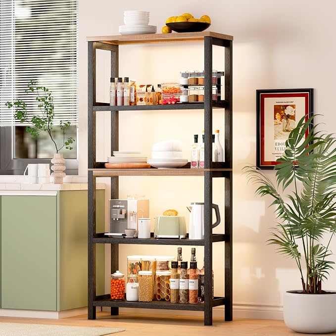 Vlsrka Wooden Bookshelf with Lights, 5 Tier Bookshelf with Storage, Tall - Image 3