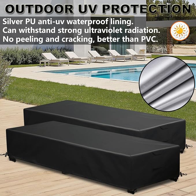 Lounge Chair Covers Outdoor Waterproof Patio Chaise Lounge Cover 600D Weather - Image 3