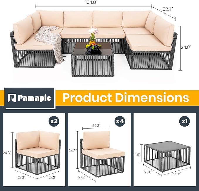 Pamapic 7-Piece Outdoor Sectional Set, Large Wicker Patio Furniture Set - Image 5
