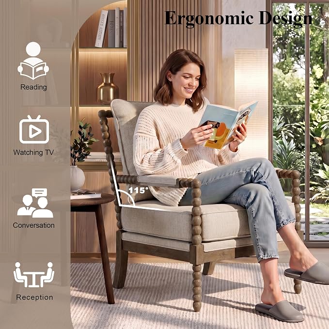 DUHOME Linen Fabric Spindle Accent Chair - Image 6