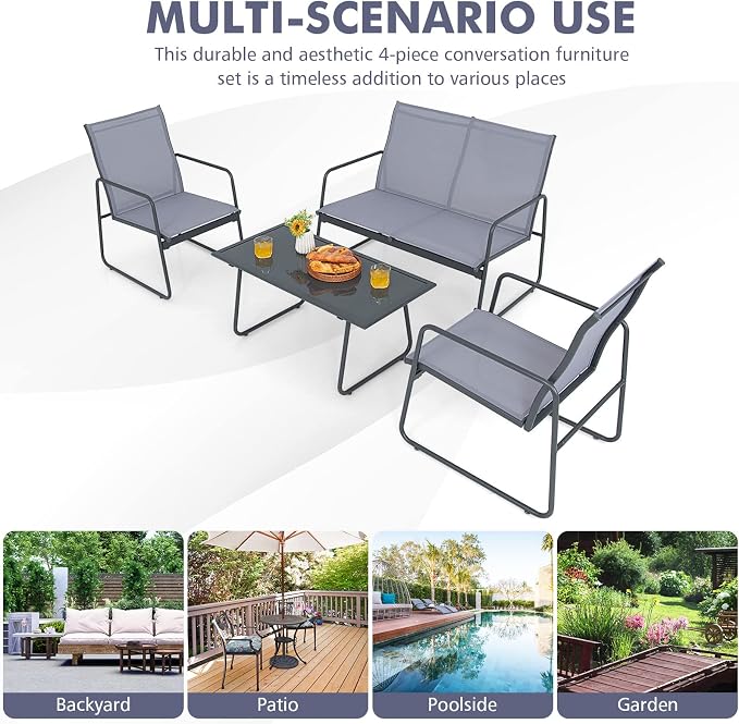Tangkula 4 Pieces Patio Furniture Set, Outdoor Conversation Set - Image 8