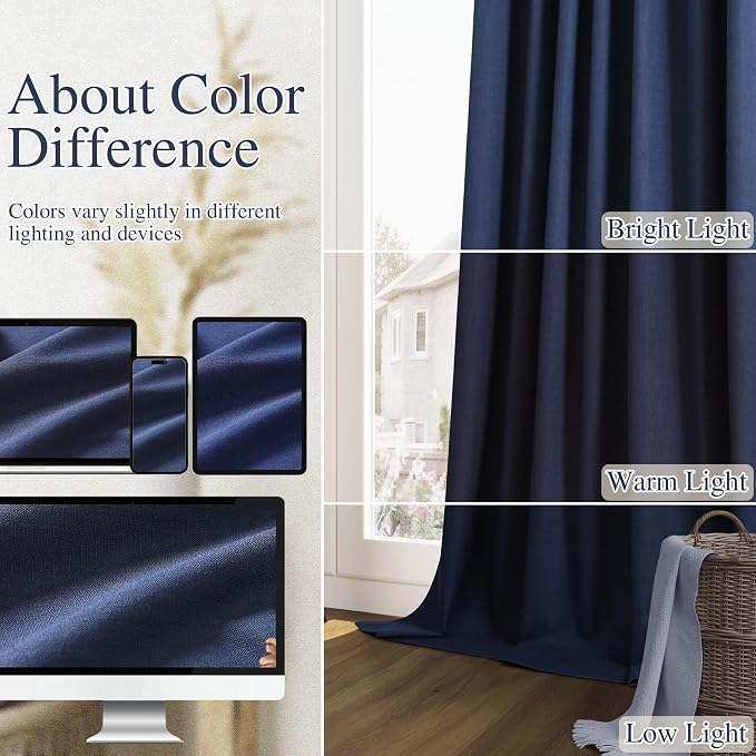 Guken Navy Blue 100% Blackout Curtains 108 Inch Length 2 Panels Set - Image 7