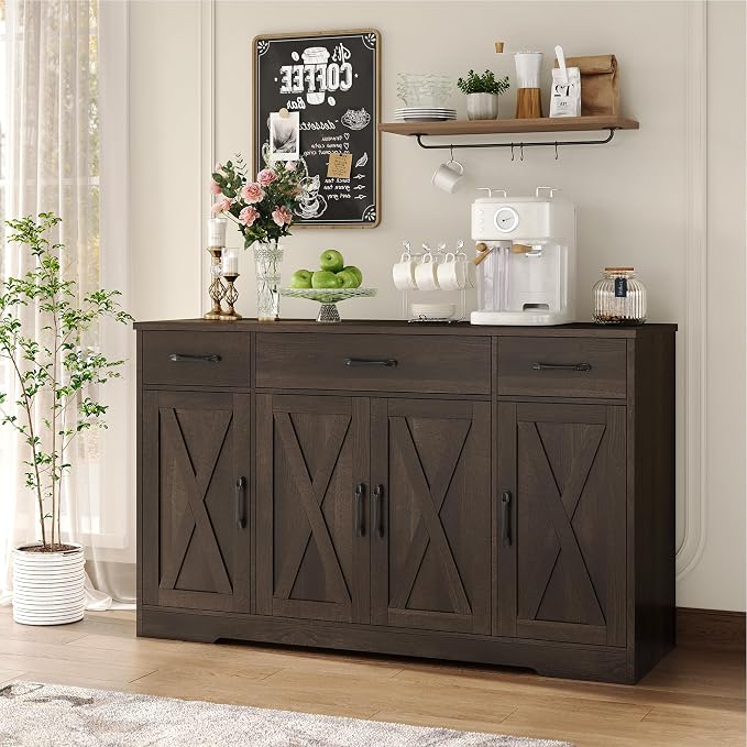 HOSTACK Buffet Cabinet with Drawers, Modern Farmhouse Coffee Bar Station Wood - Image 4