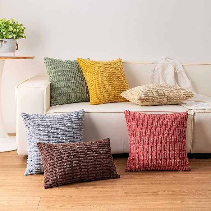Pack of 2 Corduroy Decorative Throw Pillow Covers 16x16 Inch Soft Striped - Image 7